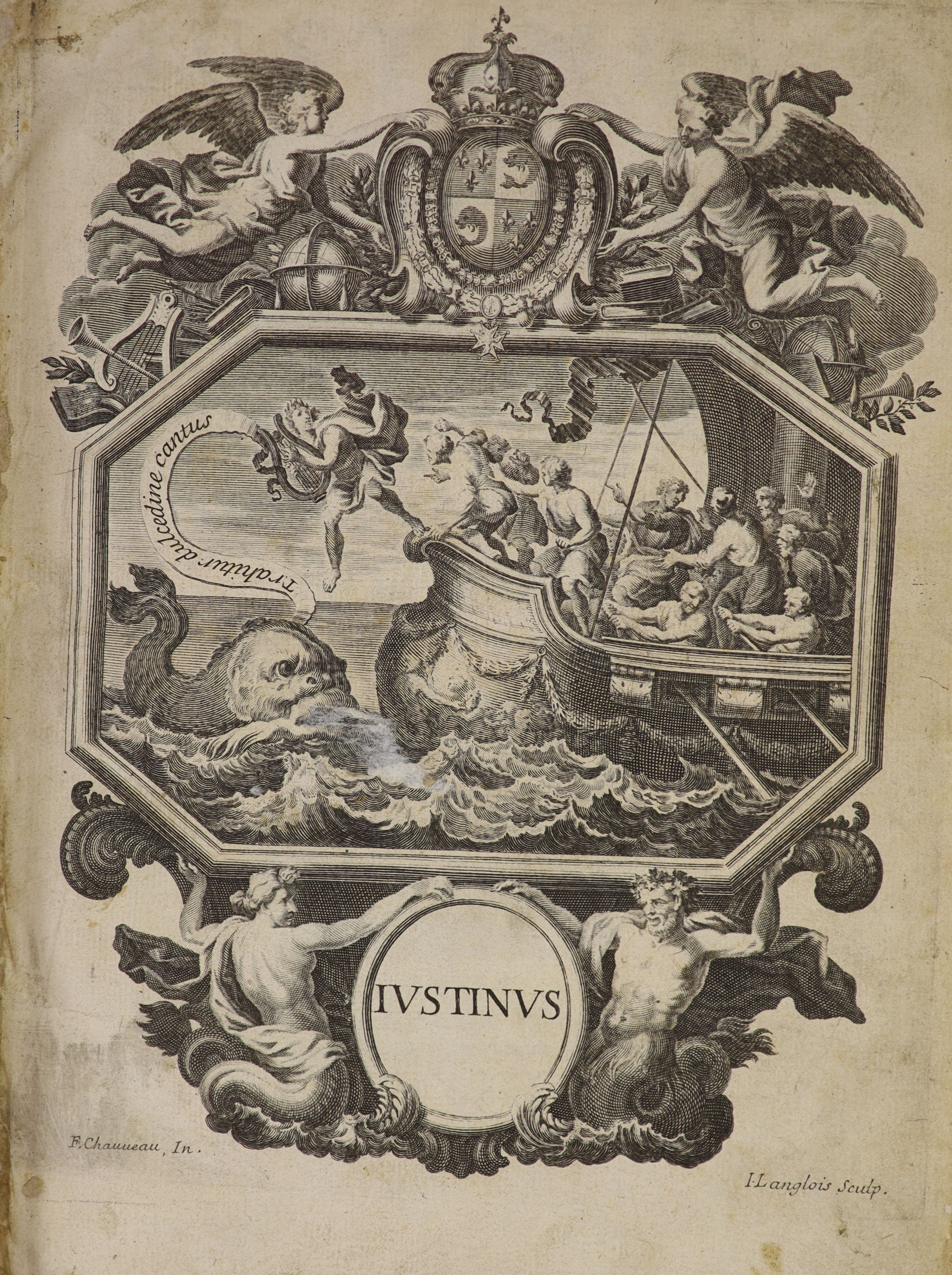 Justinus, Marcus Junianus - De Historiis Philippicus, et Totius Mundi Originibus ...... in Usum Serenissimi Delphini. engraved frontis and title device, text decorations, newly rebound half morocco and marbled boards, gi